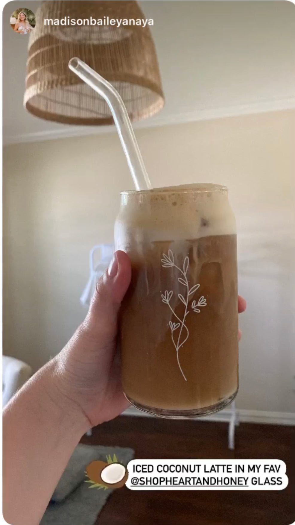 Floral Amber, 16 oz Can Glass Tumbler, Iced Coffee Glass, Flower Glassware, Floral Cup