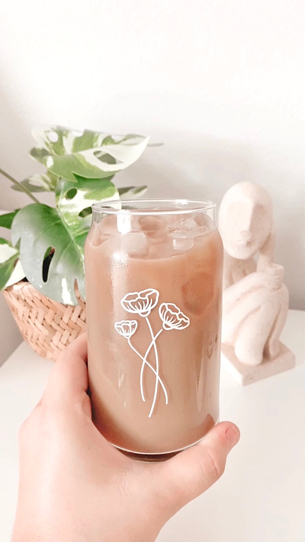 Wildflower Bouquet Trio, 16 oz Can Glass Tumbler, Iced Coffee Glass, Flower Glassware, Floral Design Cup