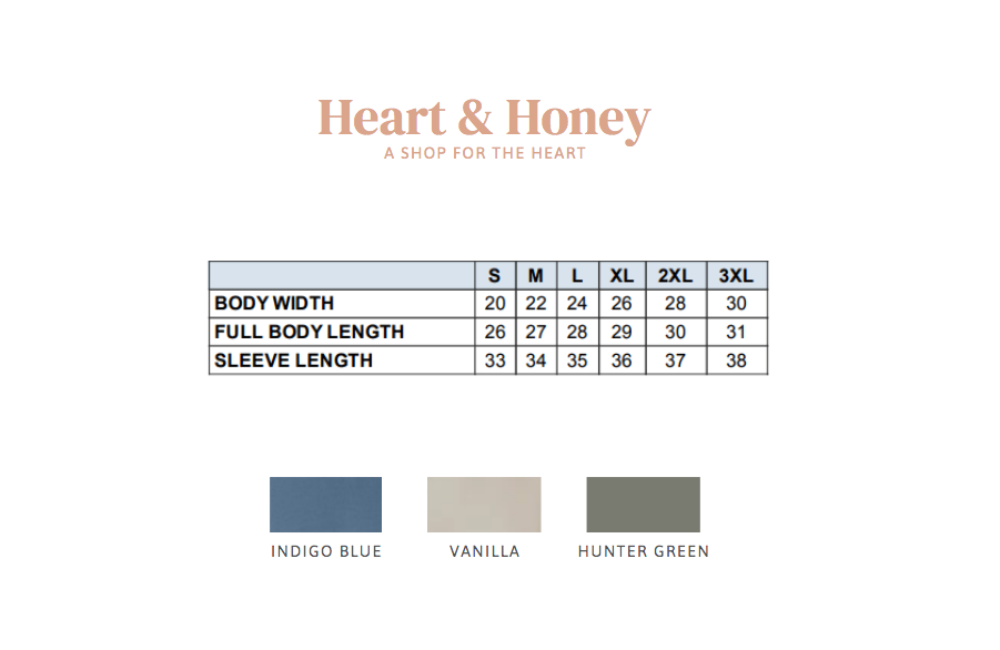 Crewneck Sizing & Color Chart